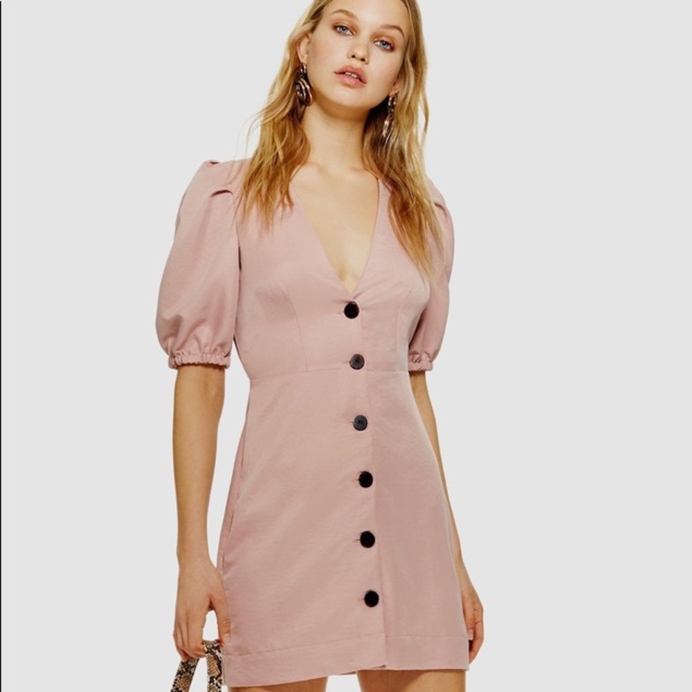 TopShop Front Button Pink Mini Dress
